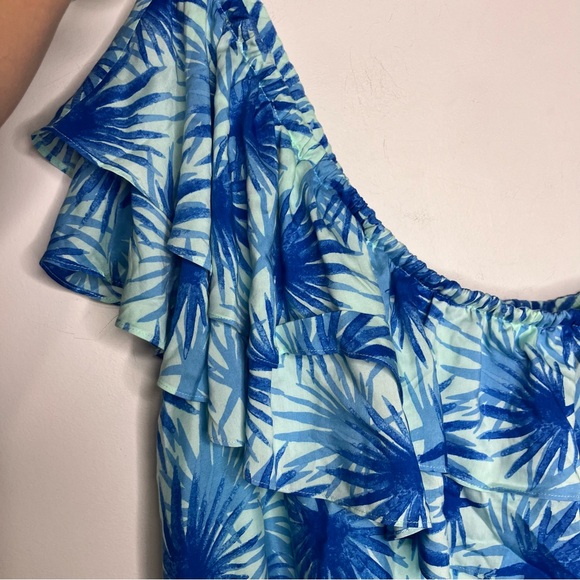 Vineyard Vine electric palm one shoulder dress hi-low hem blue women’s size 12 - Picture 4 of 6